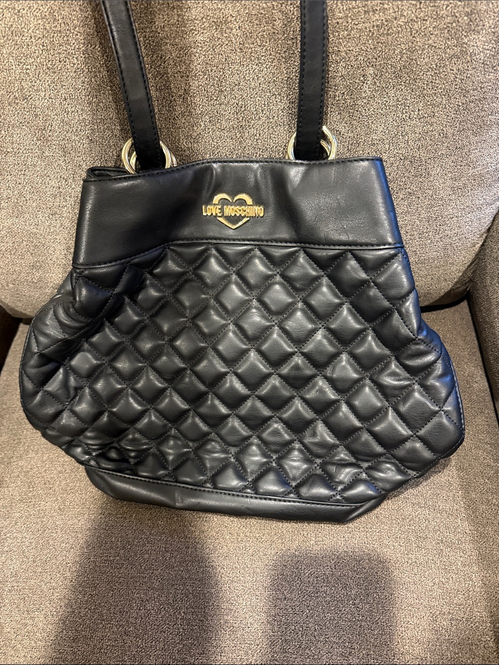 Love Moschino Black Quilted Bag / back pack with Gold Logo